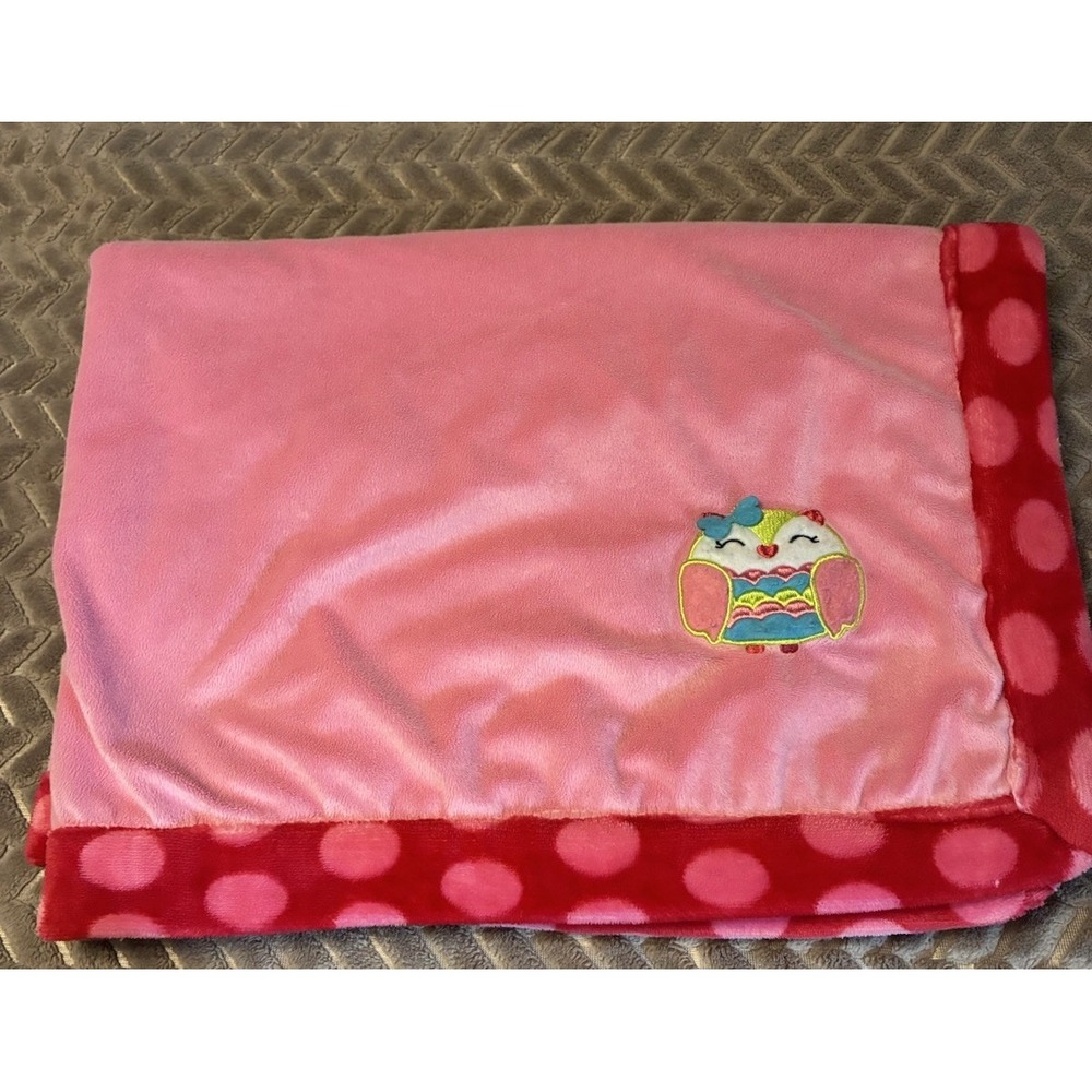 Nursery Rhyme Pink Baby Blanket Embroidered Owl Polka Dot Read Below